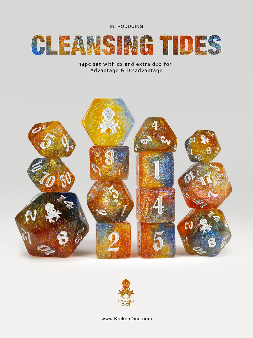 Cleansing Tides 14pc Glitter TTRPG Dice Set